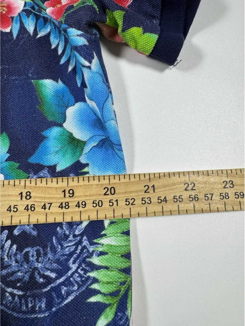 Polo Ralph Lauren Mens M Classic Fit Tropical Floral Crest Polo Shirt Navy